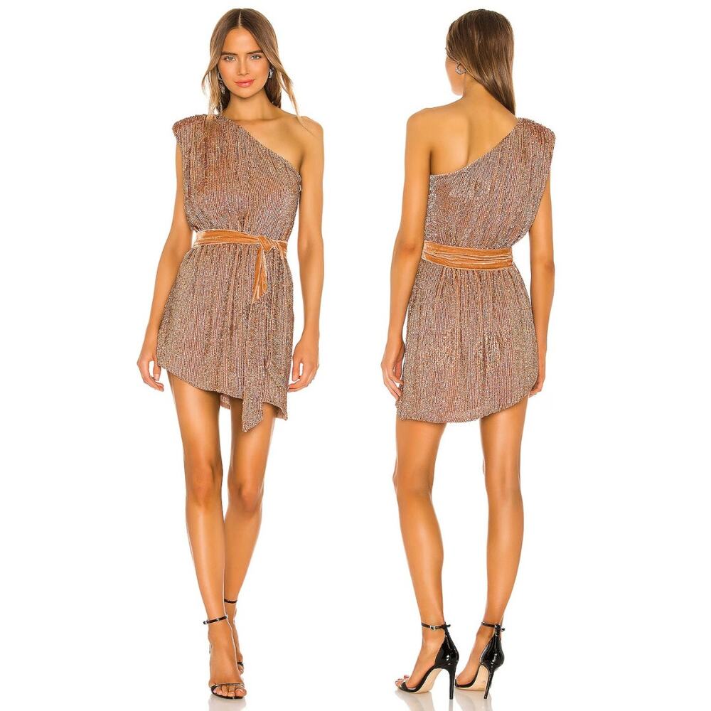 Retrofete Ella Mini Dress One Shoulder Belted Sequin Embellished Party Hoco XL